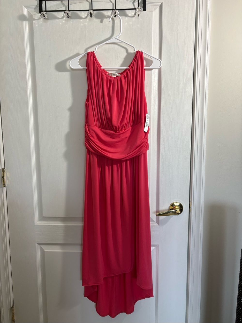 NWT AA Studio Women's Coral Pink Ruched Hi Low Dress (Size 16W)